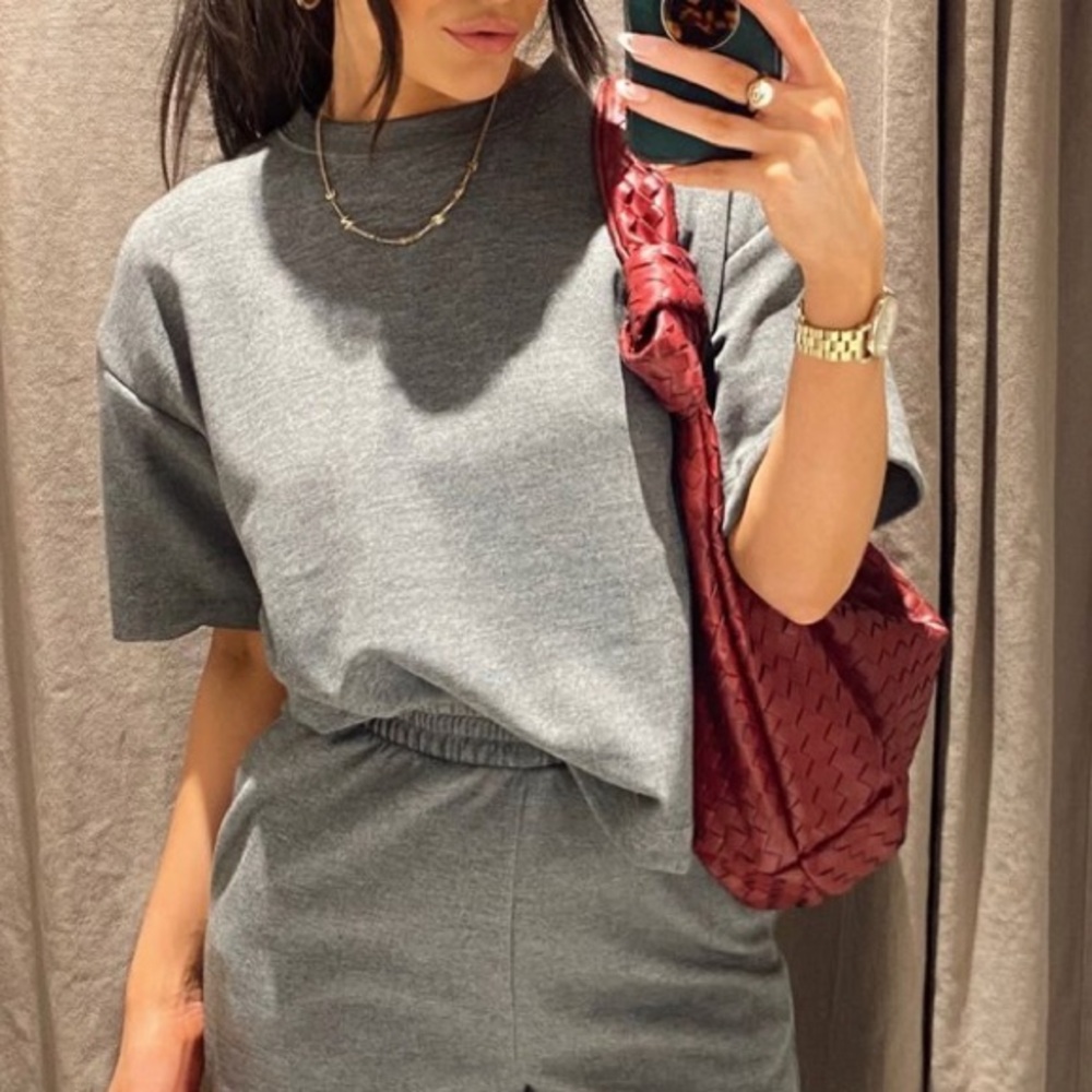 ZARA Gray Oversize Fit Basic Short Sleeve T-Shirt